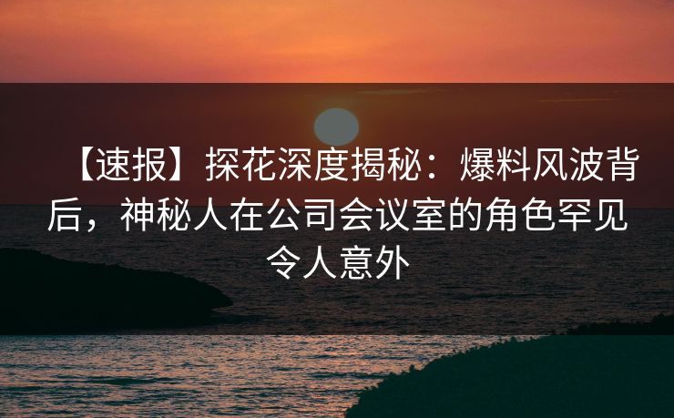 【速报】探花深度揭秘：爆料风波背后，神秘人在公司会议室的角色罕见令人意外