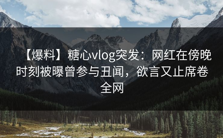 【爆料】糖心vlog突发：网红在傍晚时刻被曝曾参与丑闻，欲言又止席卷全网